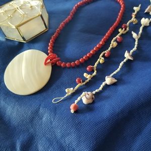 2 anklets one necklace made from sea shells